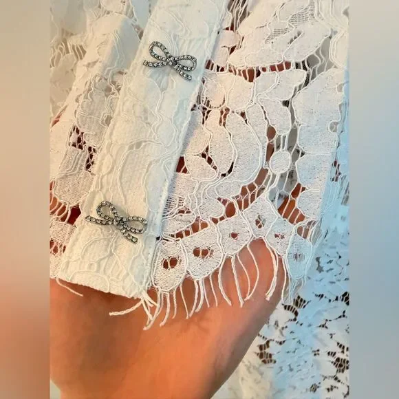 NWOT Self-Portrait WHITE LACE PEPLUM MIDI DRESS, size US4 - Picture 13 of 16